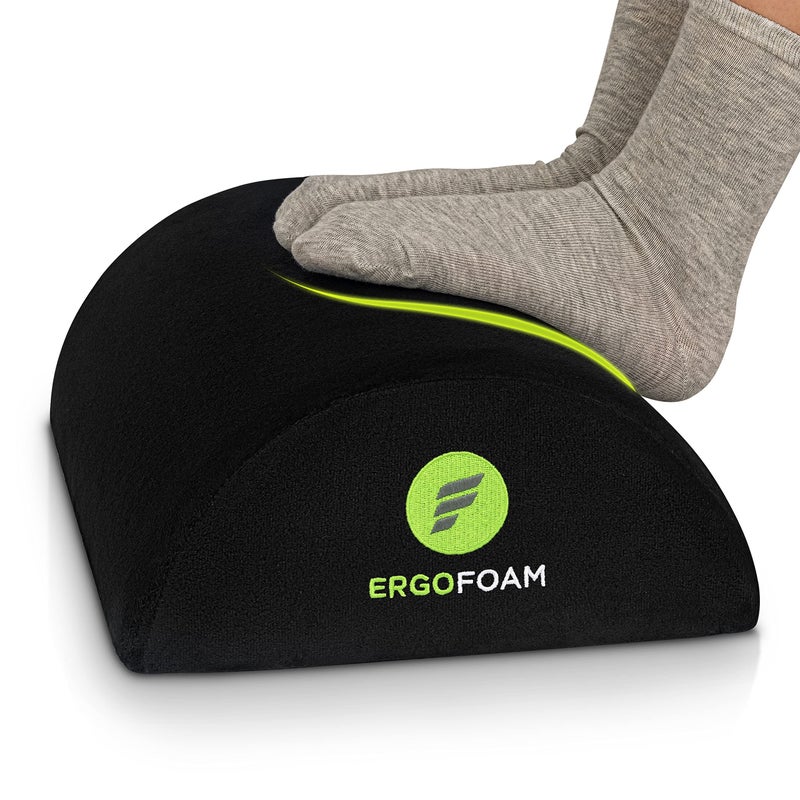 ErgoFoam Tall Foot Rest Premium Velvet Large Soft Foam Footrest for Back Lumbar Knee Pain Rocker Foot Stool Black
