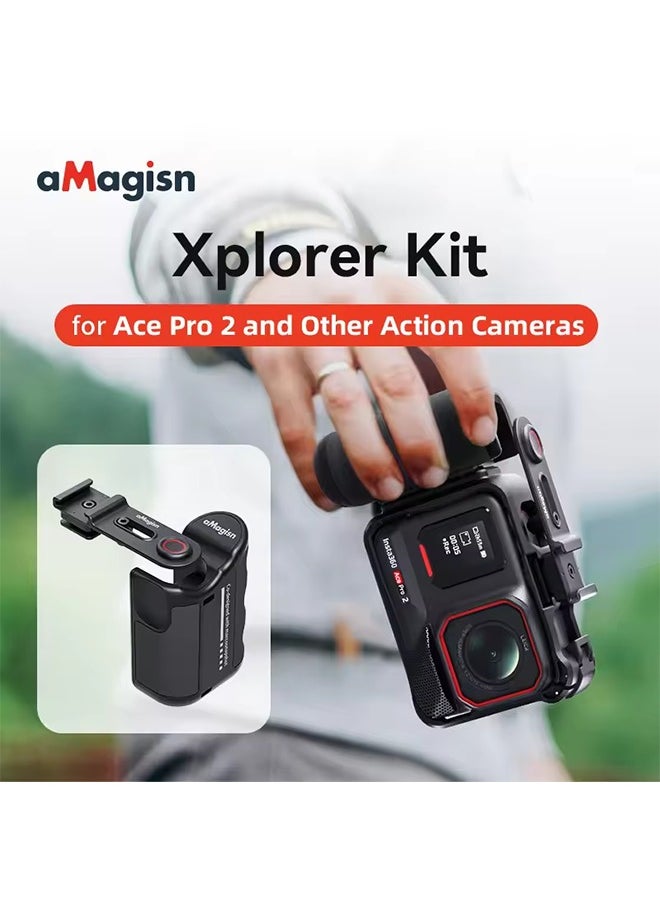 aMagisn aMagisn Xplorer Grip Kit for Insta360 Ace Series Quick Release Handle Grip + Shutter Button for Insta 360 Ace AcePro AcePro2  - Image 1