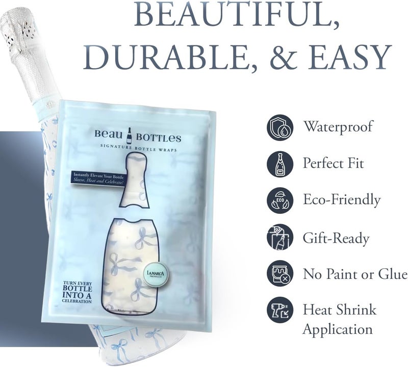 beaubottles غطاء ملصق النبيذ المخصص من بيو بوتلز بتصميم الأشرطة الوردية العصرية لزجاجة الشمبانيا لا ماركا 750 مل - ملصقات زجاجات النبيذ الشخصية لحفلات الزفاف، الفعاليات والهدايا - تطبيق سهل للتقليص - Image 3