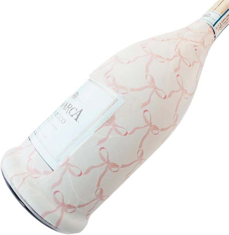 beaubottles غطاء ملصق النبيذ المخصص من بيو بوتلز بتصميم الأشرطة الوردية العصرية لزجاجة الشمبانيا لا ماركا 750 مل - ملصقات زجاجات النبيذ الشخصية لحفلات الزفاف، الفعاليات والهدايا - تطبيق سهل للتقليص - Image 1