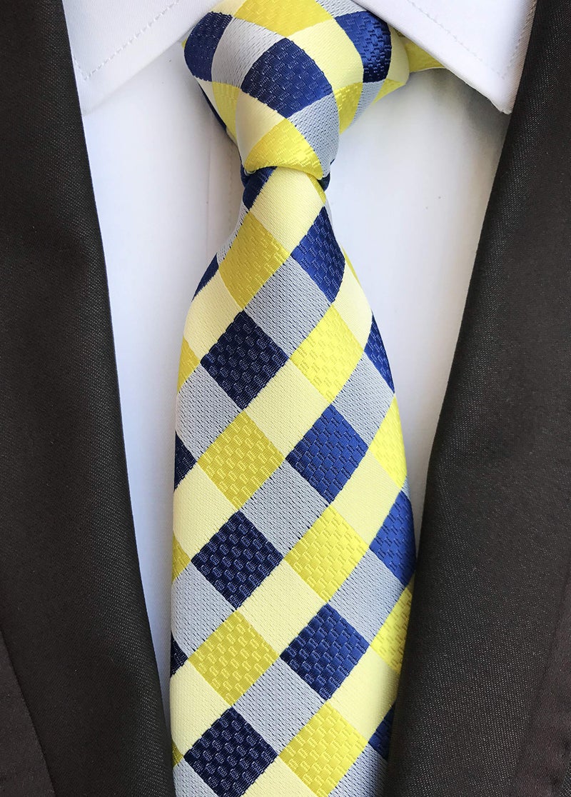 Secdtie Mens Navy Blue Yellow Fashion Style Designer Inspired Tie Pretty Birthday Gifts - Image 2