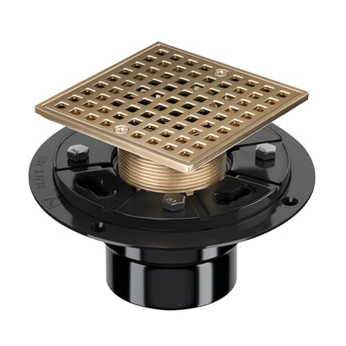 Uni-Green Champagne Bronze Shower Drain 4-1/4 Inch - Square Gold Shower Drain Kit with ABS Flange for 2" or 3" Pipe - Low Profile 304 Stainless Steel Shower Floor Drain Kit with Hair Carcher - Image 1