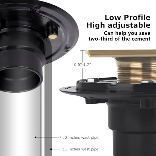 Uni-Green Champagne Bronze Shower Drain 4-1/4 Inch - Square Gold Shower Drain Kit with ABS Flange for 2" or 3" Pipe - Low Profile 304 Stainless Steel Shower Floor Drain Kit with Hair Carcher - Image 5