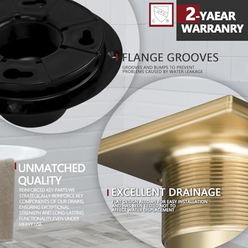 Uni-Green Champagne Bronze Shower Drain 4-1/4 Inch - Square Gold Shower Drain Kit with ABS Flange for 2" or 3" Pipe - Low Profile 304 Stainless Steel Shower Floor Drain Kit with Hair Carcher - Image 4