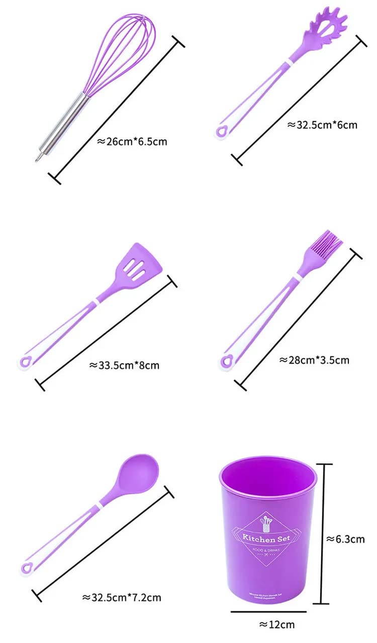 Cherryland 11 Pcs Silicone Kitchen Utensils Set Cooking Utensils Set with Heat Resistant BPAFree Silicone and Stainless Steel Handle Kitchen Tools Set Purple 12 Pcs Silicone Spatula Purple - Image 4