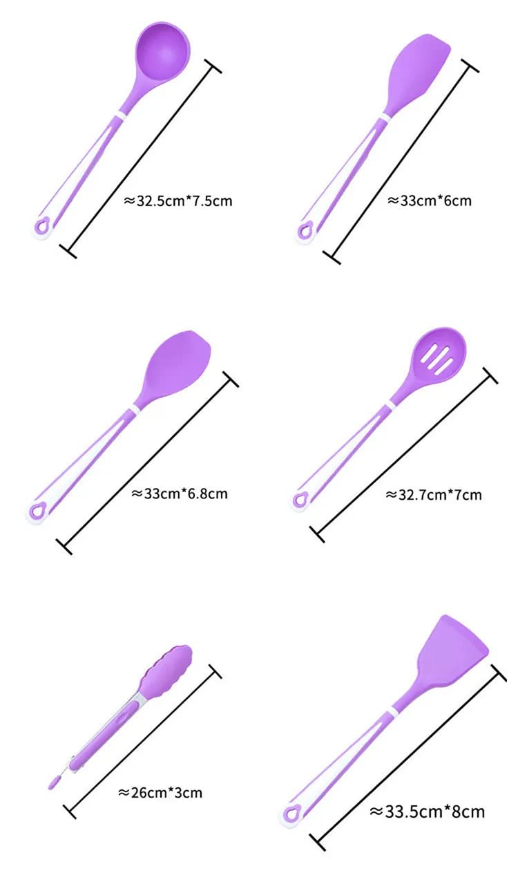 Cherryland 11 Pcs Silicone Kitchen Utensils Set Cooking Utensils Set with Heat Resistant BPAFree Silicone and Stainless Steel Handle Kitchen Tools Set Purple 12 Pcs Silicone Spatula Purple - Image 5