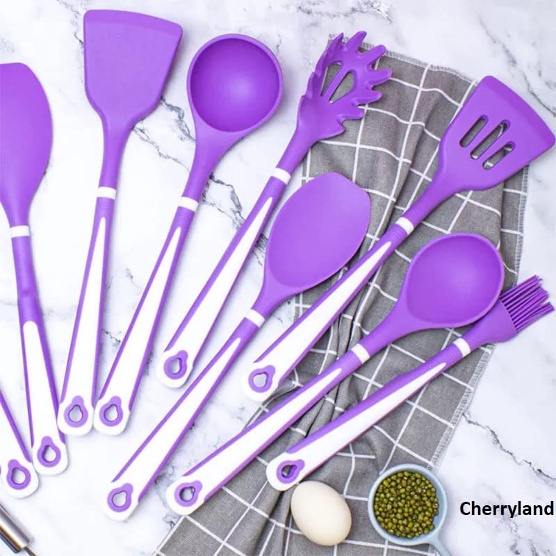 Cherryland 11 Pcs Silicone Kitchen Utensils Set Cooking Utensils Set with Heat Resistant BPAFree Silicone and Stainless Steel Handle Kitchen Tools Set Purple 12 Pcs Silicone Spatula Purple - Image 2