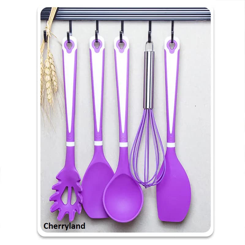 Cherryland 11 Pcs Silicone Kitchen Utensils Set Cooking Utensils Set with Heat Resistant BPAFree Silicone and Stainless Steel Handle Kitchen Tools Set Purple 12 Pcs Silicone Spatula Purple - Image 3