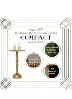 Objet D'Art Small Round Gold Side Table, Accent, End, Pedestal, Martini, Cocktail and Drink Table for Living Room and Small Spaces, Hannah Vintage Metal Brass Style Decor, 20" Height  - Image 4