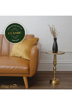 Objet D'Art Small Round Gold Side Table, Accent, End, Pedestal, Martini, Cocktail and Drink Table for Living Room and Small Spaces, Hannah Vintage Metal Brass Style Decor, 20" Height  - Image 5