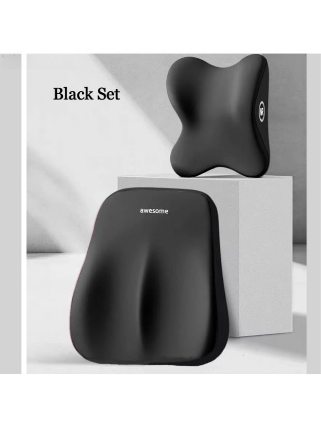 MLADEN 2PCS/Set Car Pillow Memory Foam Lumbar Support and Car Neck Pillow Kit Ergonomic Office Chair Headrest Pillow Car Back Support Pillow Set with Adjustable Strap - Image 4