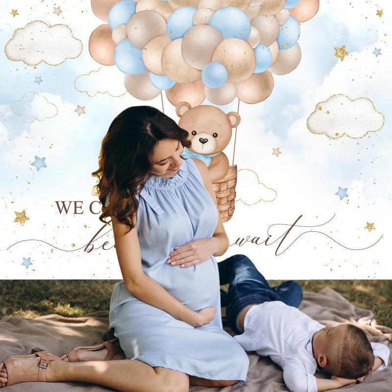 Mocsicka Blue Bear Hot Air Balloon Backdrop For Boy, Background We Can Bearly Wait Baby Shower Party Cake Table Decoration Photo Booth Props (7x5ft) - Image 5