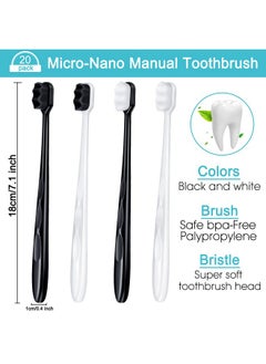 Patelai Patelai 20 Pieces Extra Soft Toothbrush Micro Nano Toothbrushes 20,000 Soft Bamboo Charcoal Bristles Toothbrush Soft Bristle for Fragile Teeth Oral Gum Recession, Black and White  - Image 2