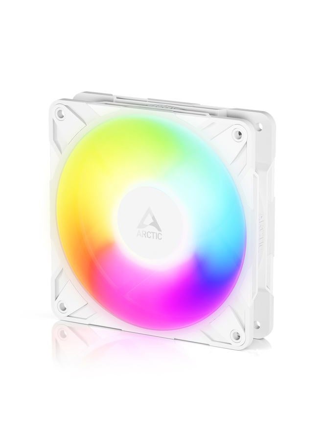 Arctic P12 Pro Reverse A-RGB – 120 mm Premium Fan with Reverse Airflow, PWM Fan with Y cable splitter, 500-3000 rpm, 0 rpm <5% PWM, 5V Digital RGB, hydrodynamic bearing, 4-Pin - White - Image 1