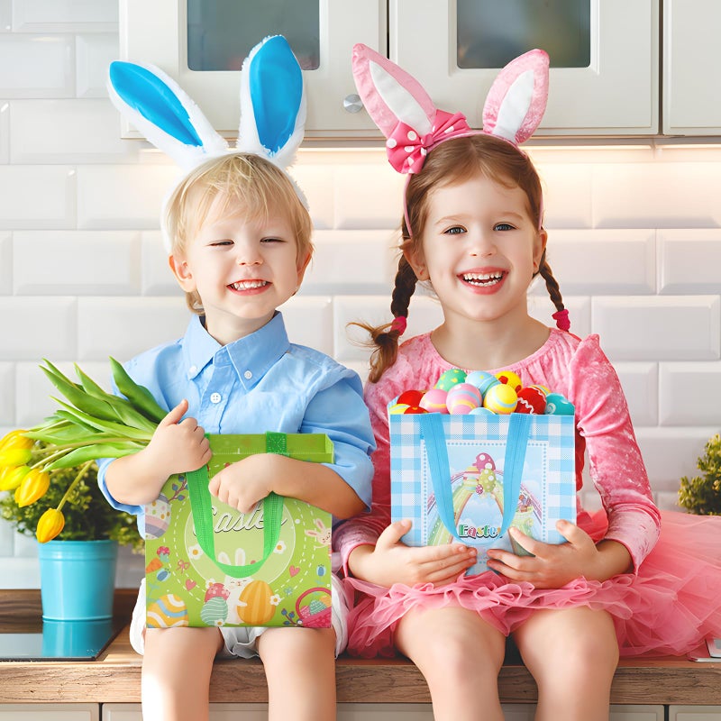 YANGTE 18Pack Easter Bags Non-Woven Easter Baskets Gift Bags with Handle for Kids Egg Hunt Game, Spring Party, Size 8.2 x 5.8 x 8.2in - Image 5