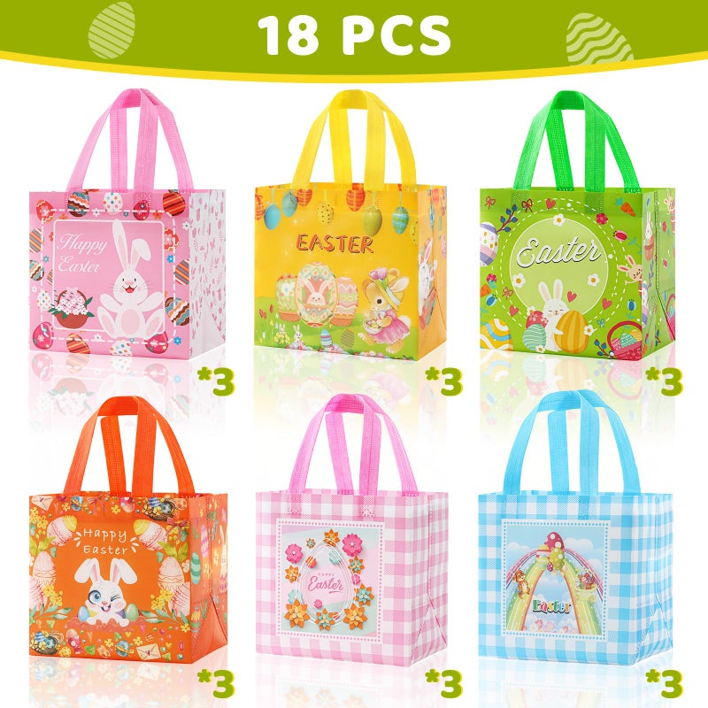 YANGTE 18Pack Easter Bags Non-Woven Easter Baskets Gift Bags with Handle for Kids Egg Hunt Game, Spring Party, Size 8.2 x 5.8 x 8.2in - Image 2