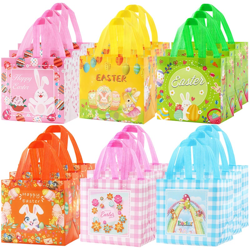 YANGTE 18Pack Easter Bags Non-Woven Easter Baskets Gift Bags with Handle for Kids Egg Hunt Game, Spring Party, Size 8.2 x 5.8 x 8.2in - Image 1