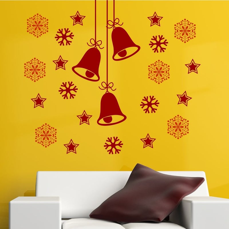 Asian Paints Asian Paints WallOns Snowflakes and Stars Around Christmas Bells Decal DIY Removable Peel and Stick UV Printed Wall Sticker Covers H 1 ft x W 25 ft Home Dcor