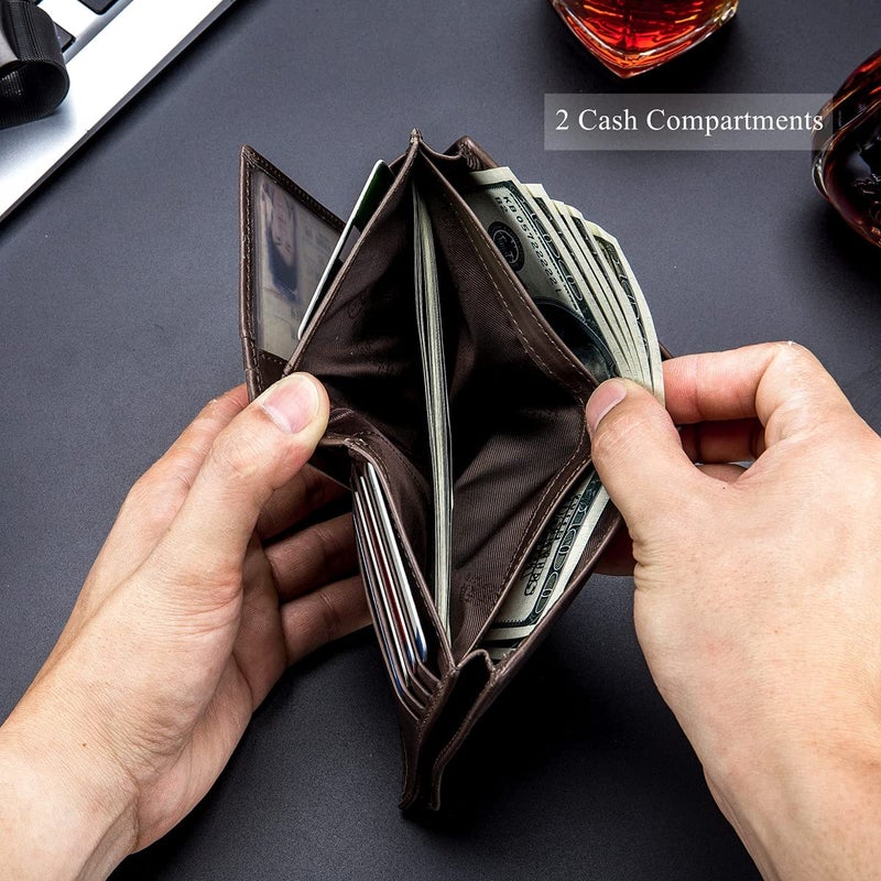 BULLCAPTAIN Large Capacity Genuine Leather Bifold Wallet/Credit Card Holder for Men with 15 Card Slots QB-027 (Grey) - Image 5