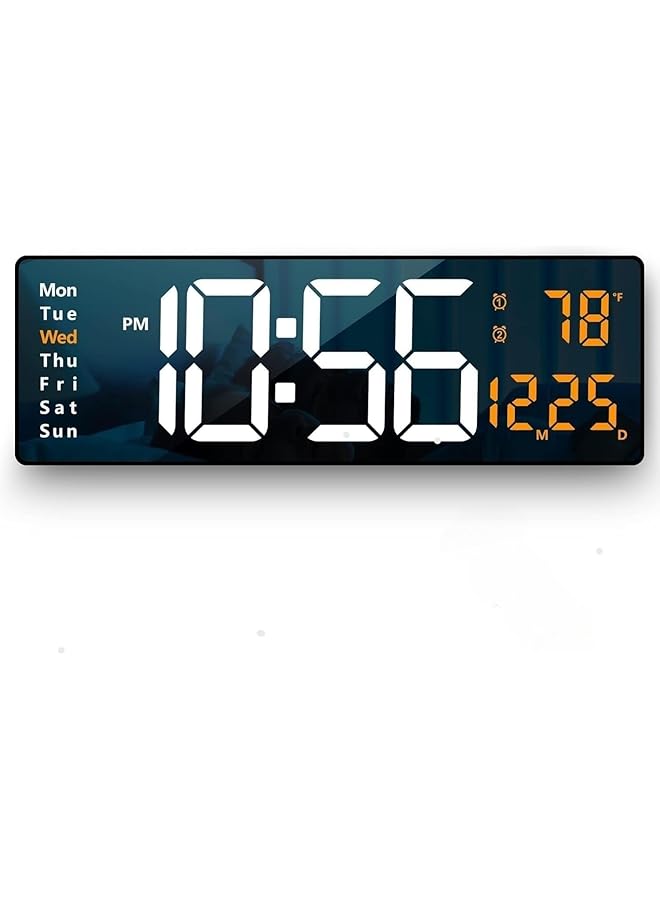 The Bros Plastic Digital Wall Clock Large Display, 16.2 Inch Large Wall Clocks, Led Digital Clock With Remote Control/Automatic Brightness Dimmer Big Clock With Date Week Temperature (Orange) - Image 1