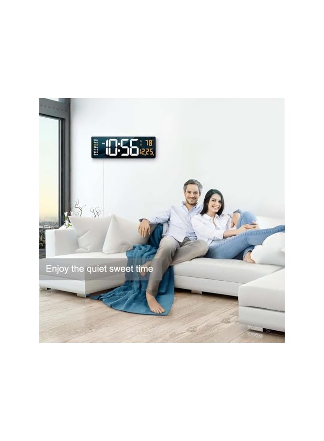 The Bros Plastic Digital Wall Clock Large Display, 16.2 Inch Large Wall Clocks, Led Digital Clock With Remote Control/Automatic Brightness Dimmer Big Clock With Date Week Temperature (Orange) - Image 3