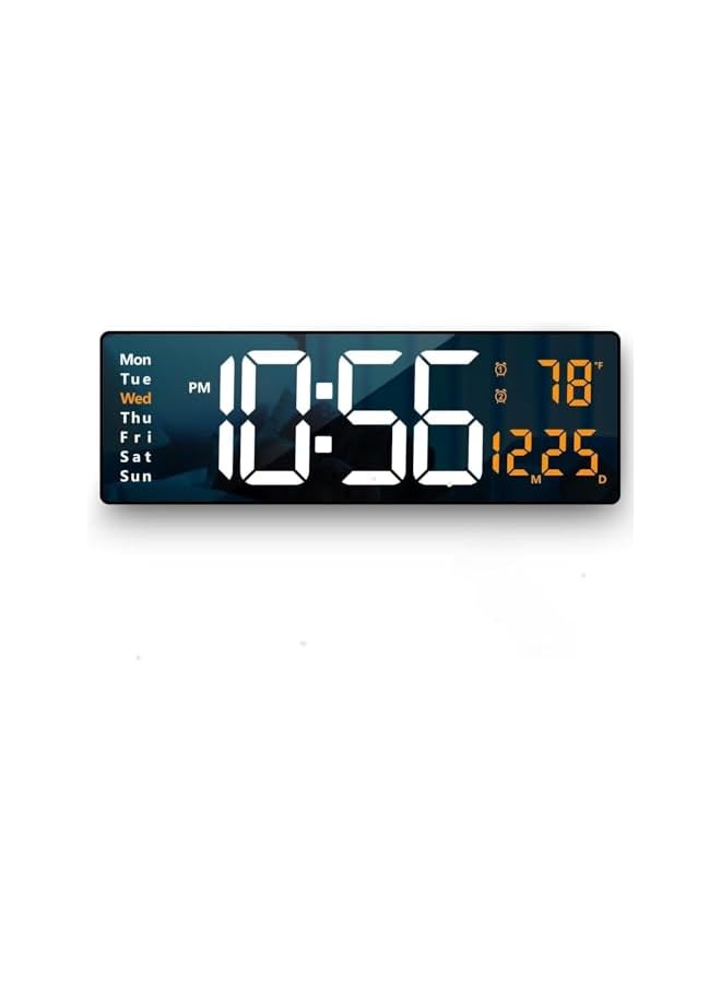 The Bros Plastic Digital Wall Clock Large Display, 16.2 Inch Large Wall Clocks, Led Digital Clock With Remote Control/Automatic Brightness Dimmer Big Clock With Date Week Temperature (Orange) - Image 2