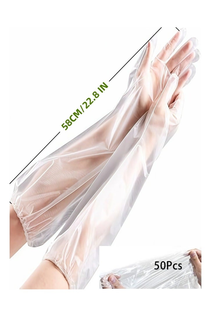 50 Pack Disposable Waterproof Long Arm Glove with Elastic Cuff Household Cleaning Gloves Thick for Kitchen Dishwashing Food Handling Vegetable Washing Gloves - Image 1