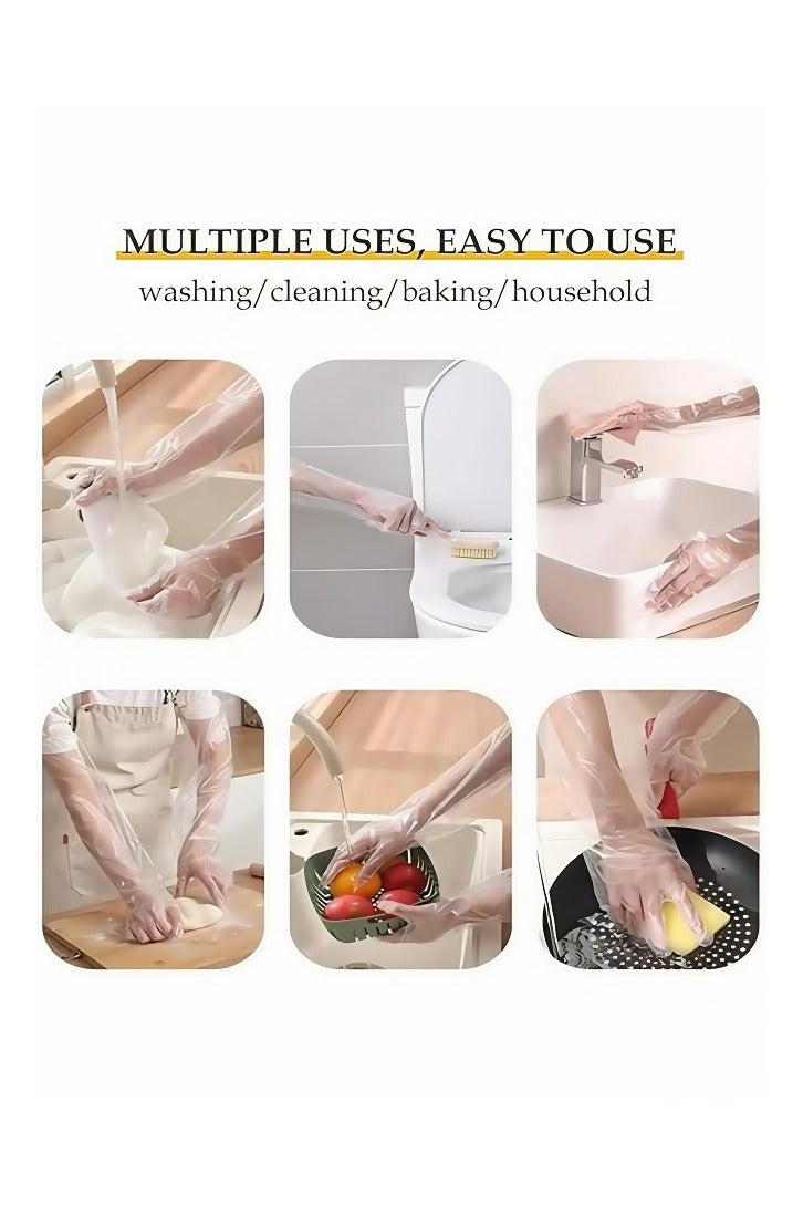 50 Pack Disposable Waterproof Long Arm Glove with Elastic Cuff Household Cleaning Gloves Thick for Kitchen Dishwashing Food Handling Vegetable Washing Gloves - Image 2