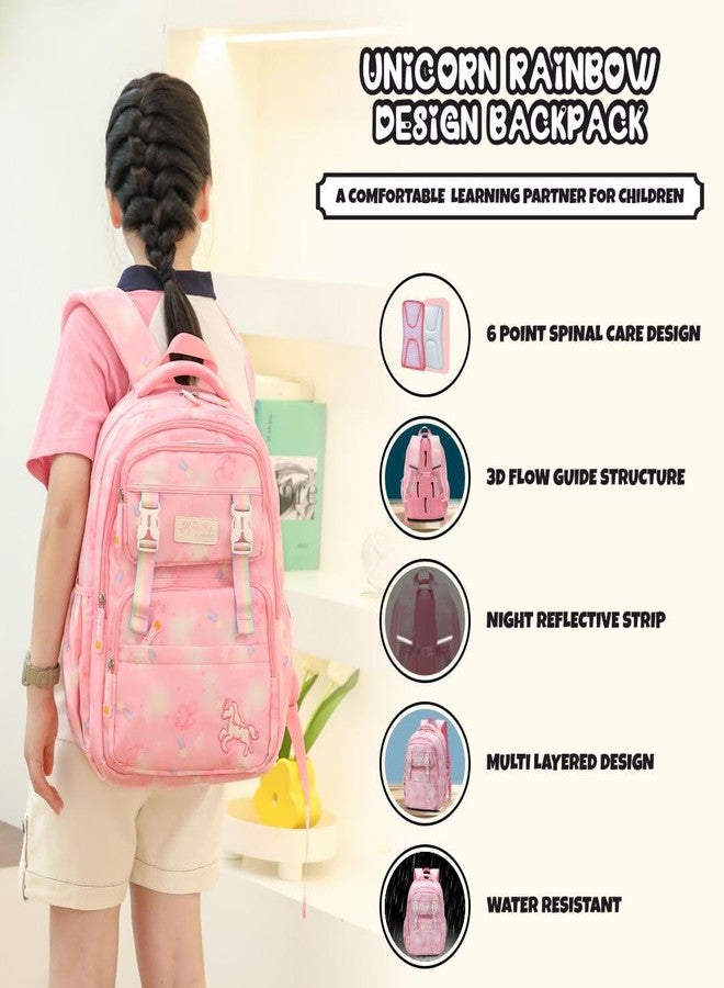 Elios Rainbow Series 17-Inch School Backpack for Girls | Ages 6-10 Y | Multi-Compartment, Lightweight & Water-Resistant Bag, 2-6 Grade Ideal for School & Travel Use (Pink) - Image 2