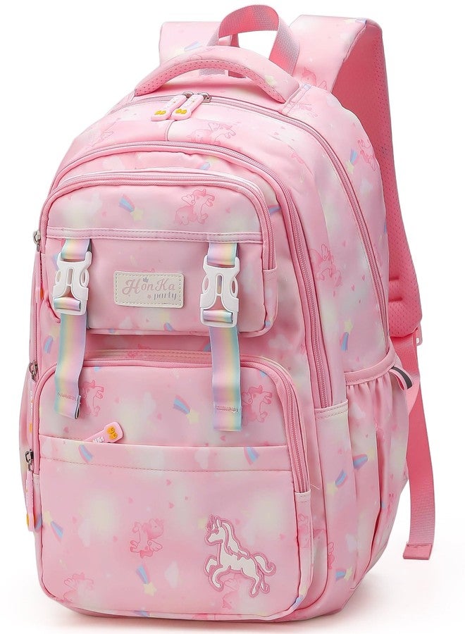 Elios Rainbow Series 17-Inch School Backpack for Girls | Ages 6-10 Y | Multi-Compartment, Lightweight & Water-Resistant Bag, 2-6 Grade Ideal for School & Travel Use (Pink) - Image 1