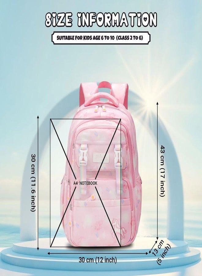 Elios Rainbow Series 17-Inch School Backpack for Girls | Ages 6-10 Y | Multi-Compartment, Lightweight & Water-Resistant Bag, 2-6 Grade Ideal for School & Travel Use (Pink) - Image 3