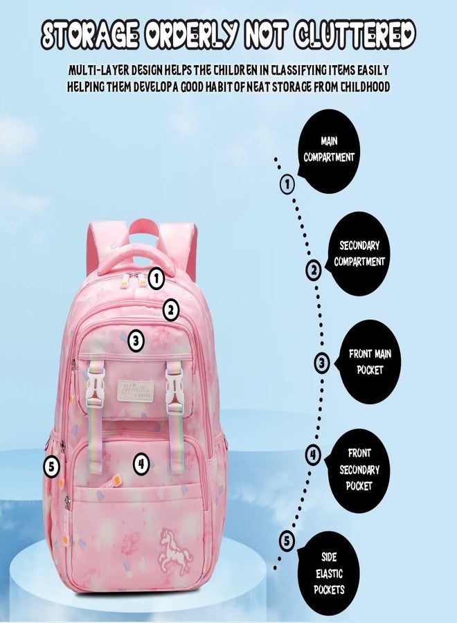 Elios Rainbow Series 17-Inch School Backpack for Girls | Ages 6-10 Y | Multi-Compartment, Lightweight & Water-Resistant Bag, 2-6 Grade Ideal for School & Travel Use (Pink) - Image 4