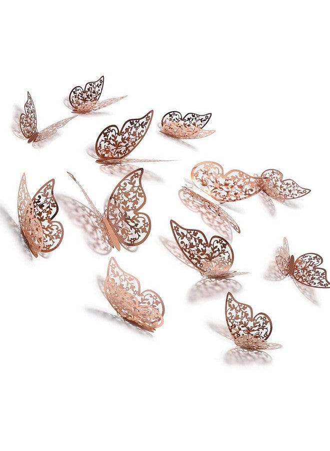 Xtore® 12pcs 3D Gorgeous Shiny Rose Gold Butterfly Stickers with Sticking Pads- (Rose Gold, Set of 12) - Image 1