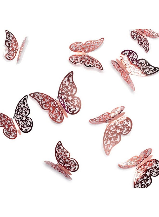 Xtore® 12pcs 3D Gorgeous Shiny Rose Gold Butterfly Stickers with Sticking Pads- (Rose Gold, Set of 12) - Image 2