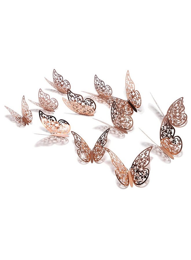 Xtore® 12pcs 3D Gorgeous Shiny Rose Gold Butterfly Stickers with Sticking Pads- (Rose Gold, Set of 12) - Image 3