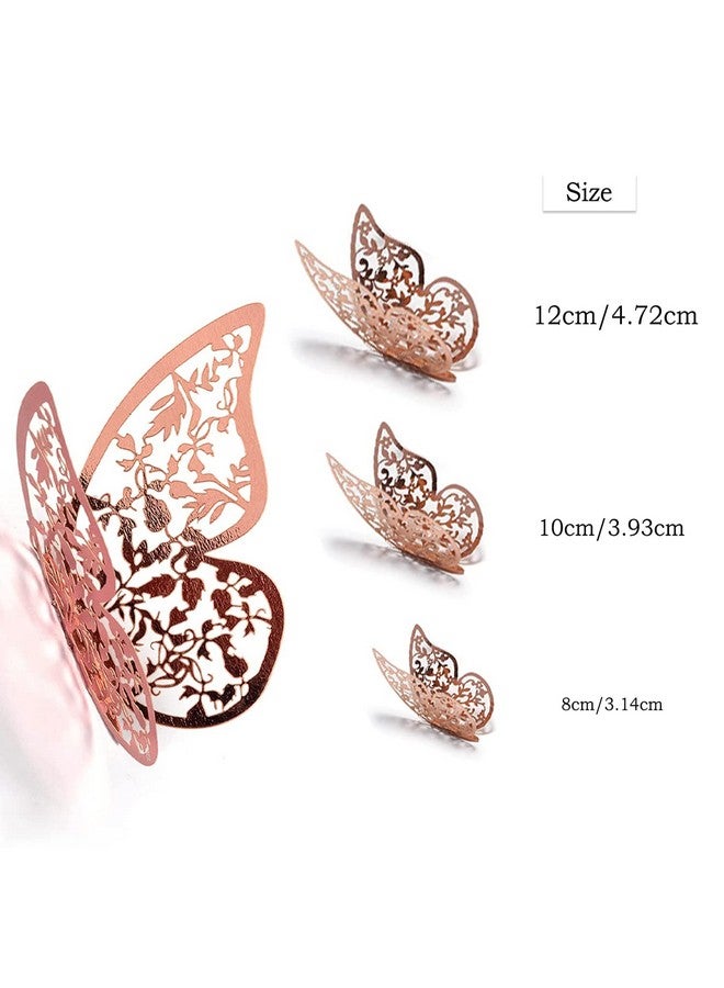 Xtore® 12pcs 3D Gorgeous Shiny Rose Gold Butterfly Stickers with Sticking Pads- (Rose Gold, Set of 12) - Image 4