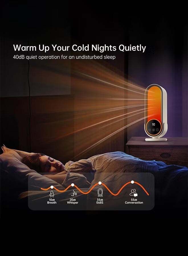 BlueFire 1200W PTC Ceramic Space Heater with Remote Control - Rapid Heating, Ultra-Quiet & Safe for Home & Office - Portable Tower Heater with Adjustable Thermostat, 35dB Whisper Operation, Overheat & Tip-Over Protection for Bedroom, Desk, and Indoor Use - Image 2