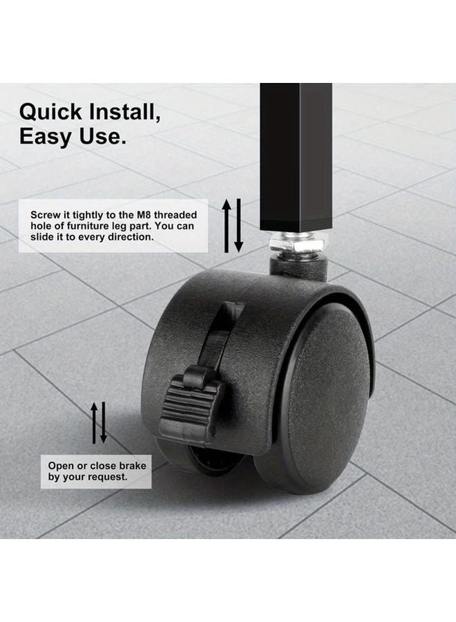 4 قطع عجلات كاستر سوداء قابلة للدوران بقاعدة 1.5 بوصة مع فرامل تثبيت وقاعدة ملولبة M8 - Image 5