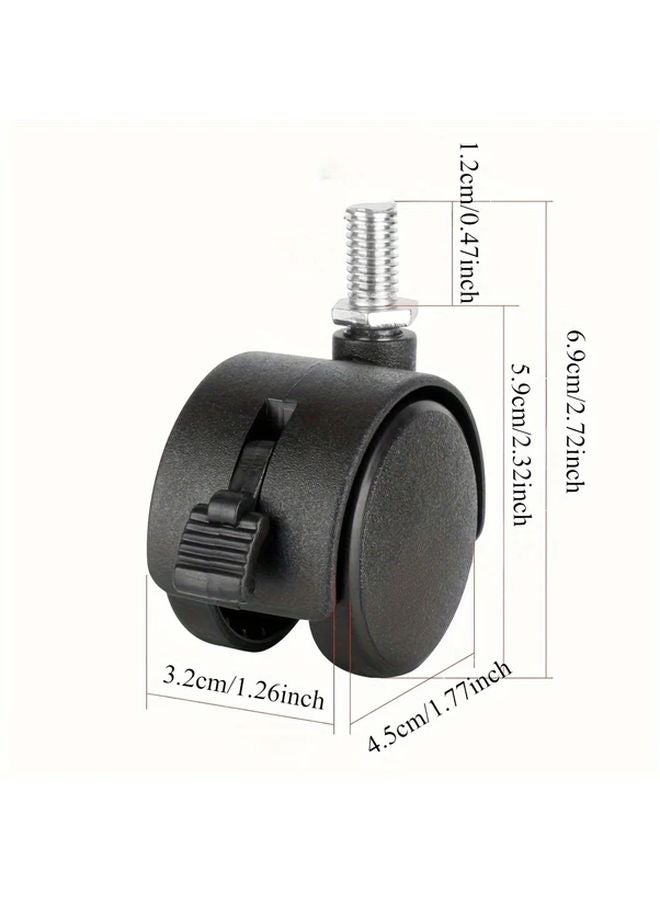 4 قطع عجلات كاستر سوداء قابلة للدوران بقاعدة 1.5 بوصة مع فرامل تثبيت وقاعدة ملولبة M8 - Image 4