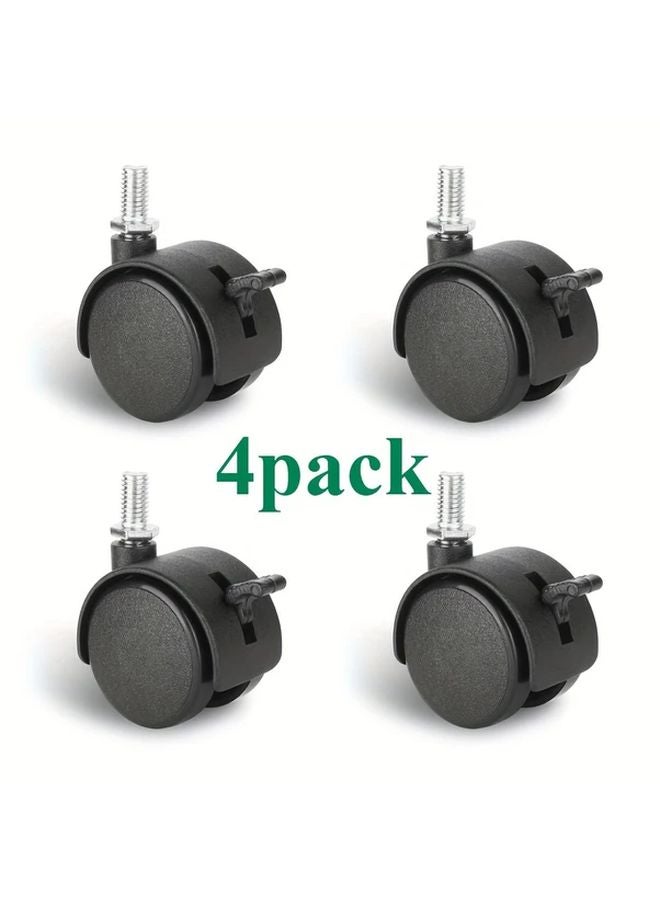 4 قطع عجلات كاستر سوداء قابلة للدوران بقاعدة 1.5 بوصة مع فرامل تثبيت وقاعدة ملولبة M8 - Image 2