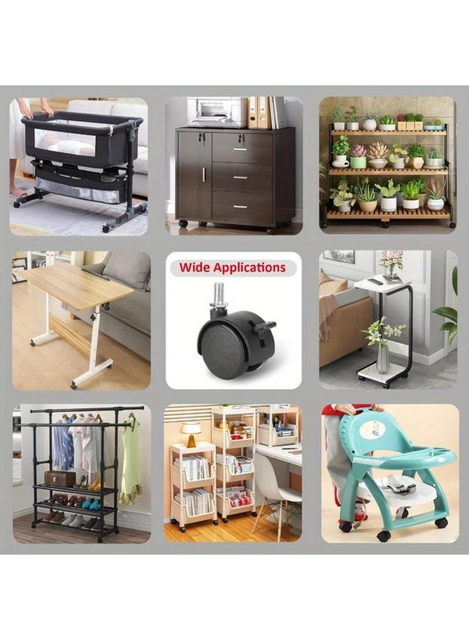 4 قطع عجلات كاستر سوداء قابلة للدوران بقاعدة 1.5 بوصة مع فرامل تثبيت وقاعدة ملولبة M8 - Image 3