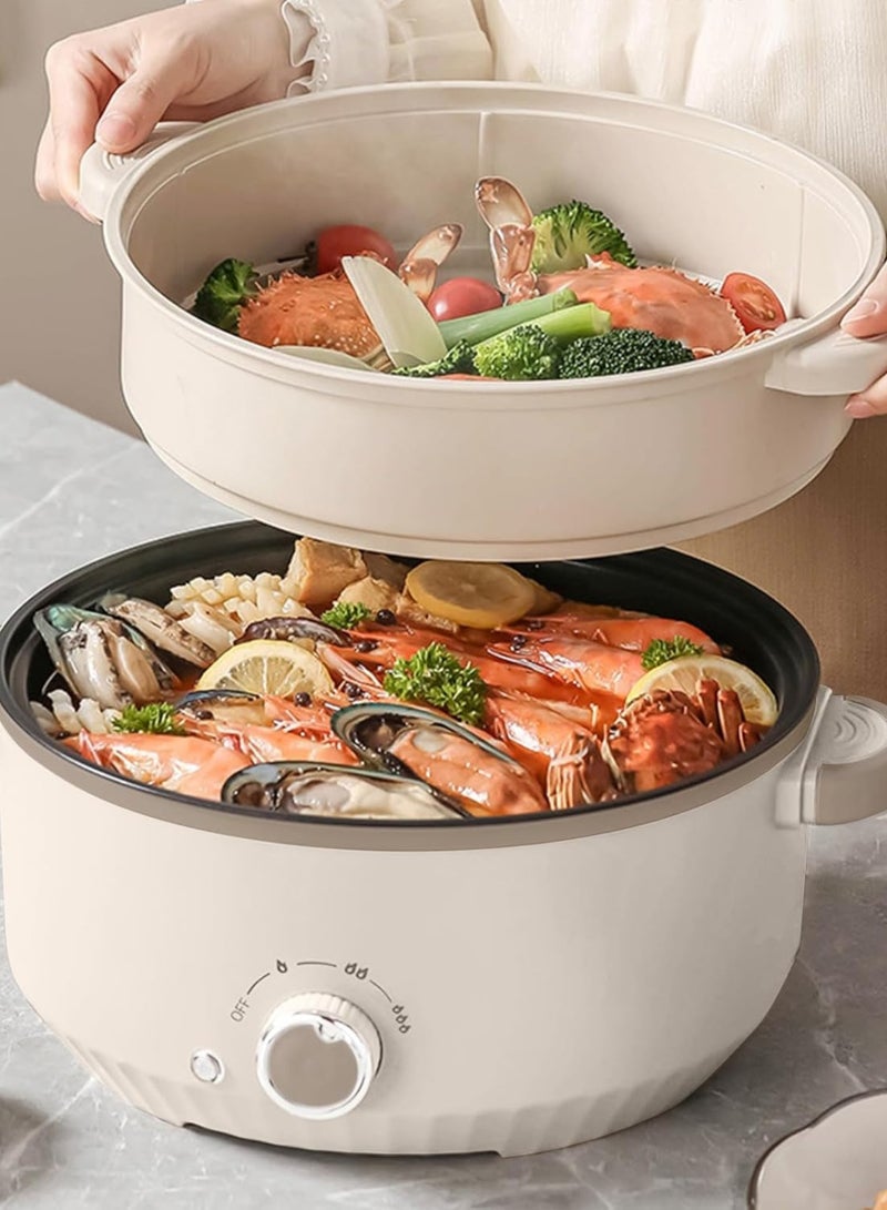 طباخ كهربائي، مقلاة غير لاصقة سعة 3 لترات، قدر كهربائي ساخن مع جهاز بخار، طباخ متعدد الوظائف للقلي السريع، شرائح اللحم، النودلز، الحساء مع إمكانية تعديل الطاقة (أبيض كريمي) - Image 2