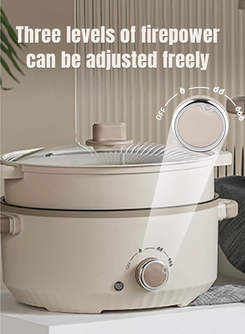 طباخ كهربائي، مقلاة غير لاصقة سعة 3 لترات، قدر كهربائي ساخن مع جهاز بخار، طباخ متعدد الوظائف للقلي السريع، شرائح اللحم، النودلز، الحساء مع إمكانية تعديل الطاقة (أبيض كريمي) - Image 5