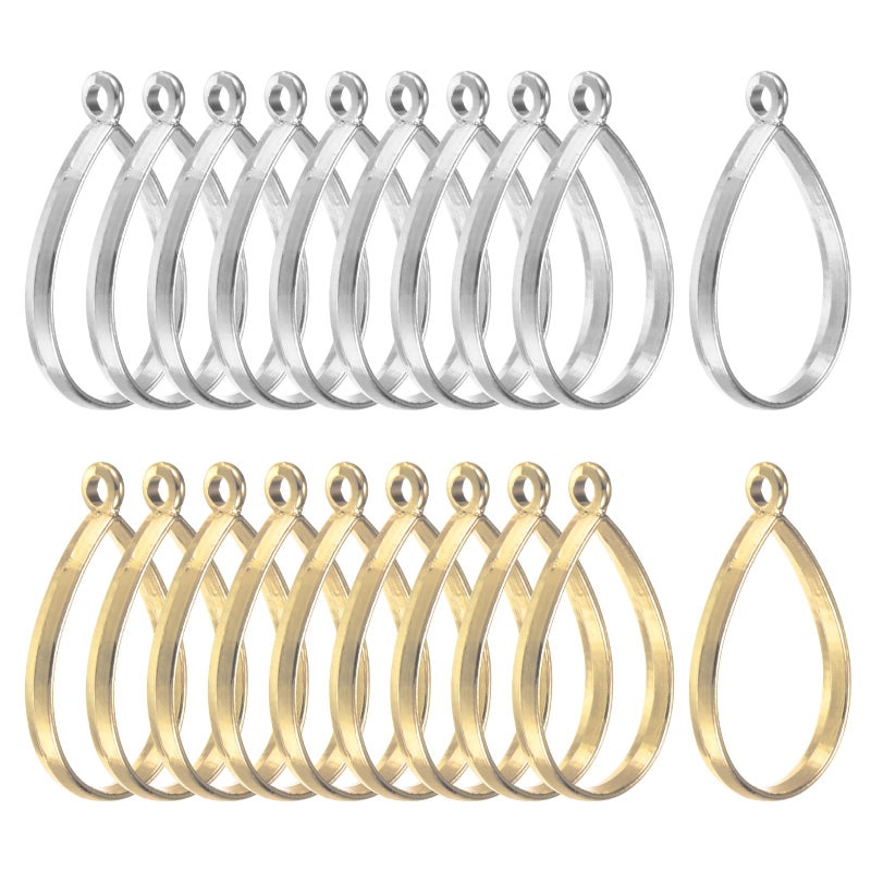 M METERXITY 20Pack Open Bezels for Resin Teardrop Shape Open Back Bezel Pendants for Resin Jewelry MakingDIY Earrings Necklace Alloy Hollow Frame Pendants Gold Tone Silver Tone - Image 3