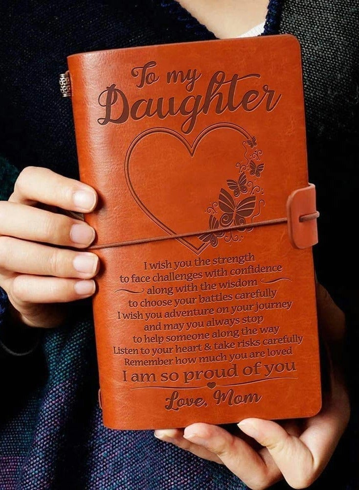 Excefore To My Daughter Leather Journal, Gift from Mom - I'm Proud of You, Mom, 140 Page Keepsake Notebook Gift, Refillable Travel Journal Diary Sketch Book Writing  - Image 2