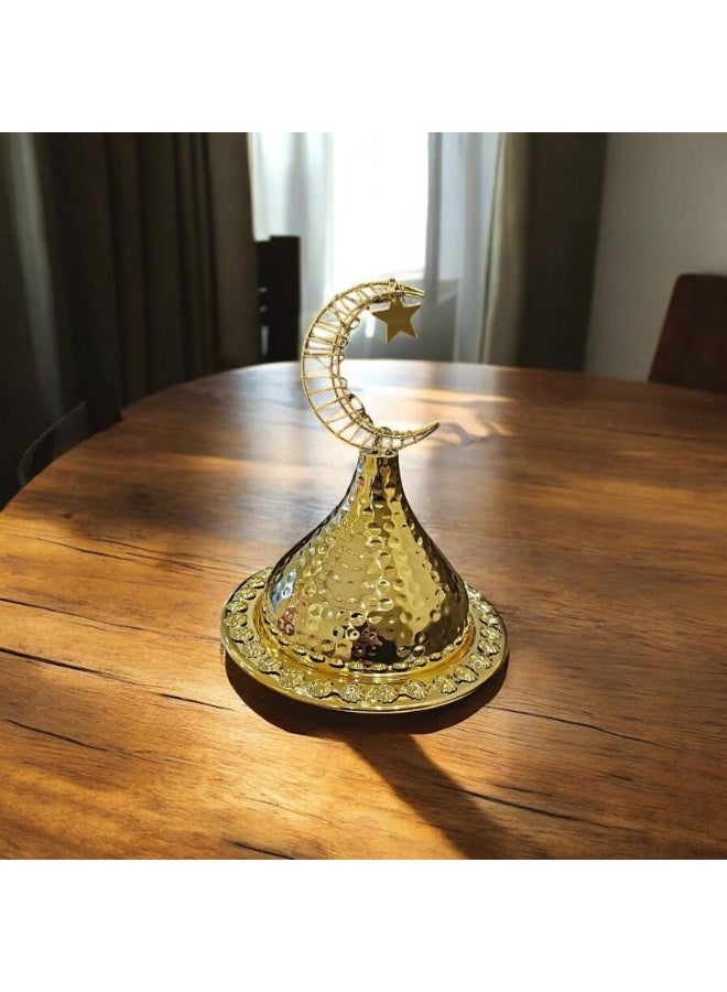 Ramadan Crescent Metal Date Serving Dish Decorative Moon Shaped Snack Tray for Nuts and Sweets - Image 1