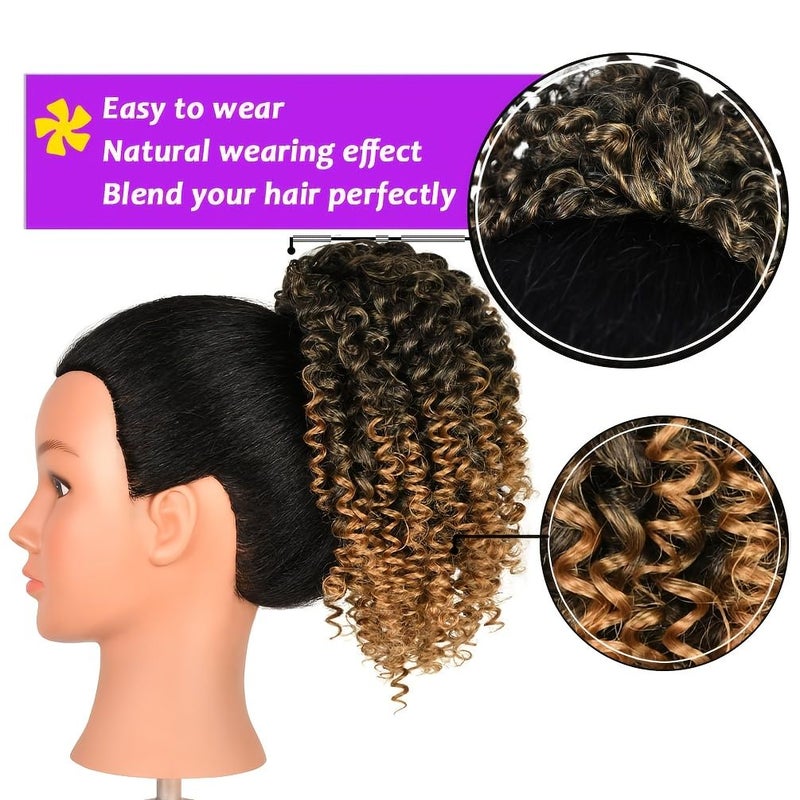 Ladies 12 Inch Brown Gradient Curly Ponytail Wig Daily Wear Carnival Easy Volume - Image 3