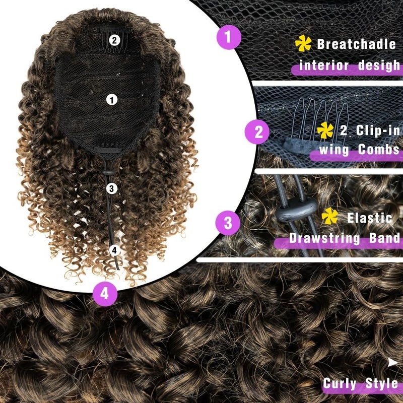 Ladies 12 Inch Brown Gradient Curly Ponytail Wig Daily Wear Carnival Easy Volume - Image 2
