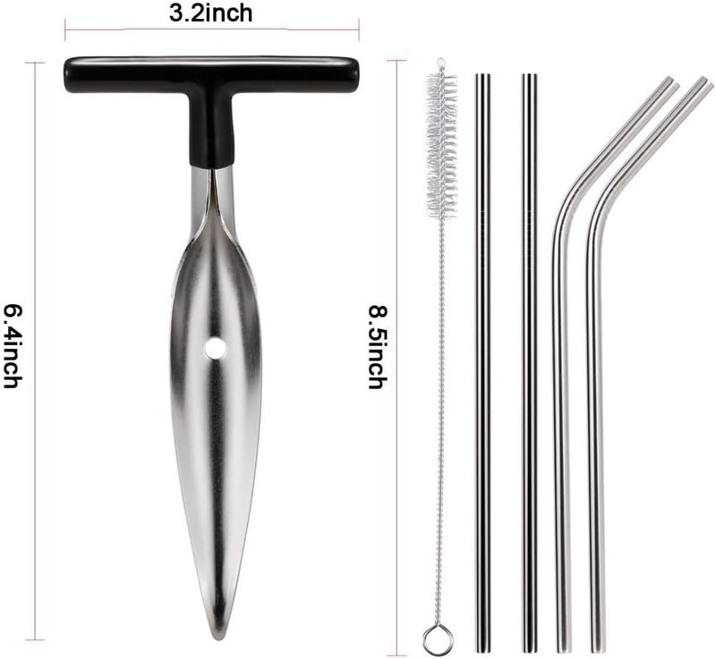 CJFocus Coconut Opener Tool Set with 4 Knives, 8 Reusable Straws & 4 Brushes, Food Grade Stainless Steel Coco Nut Bottle Opener for Young Thai Green Fresh Coconut Water, Safe Convenient Drill Punch Tool - Image 4
