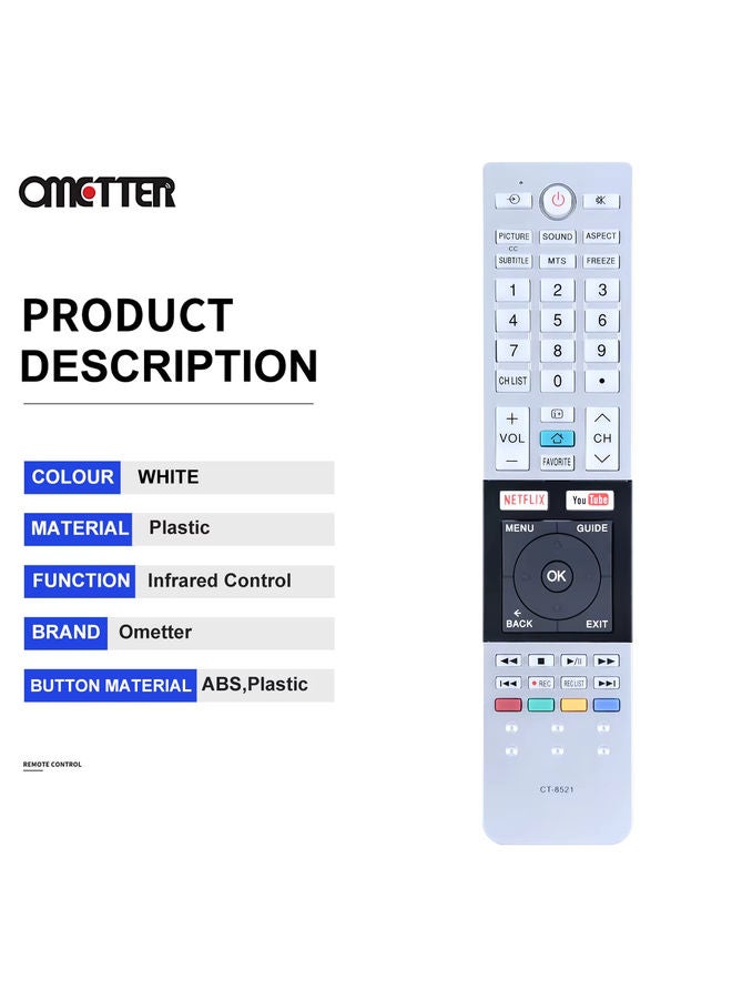 OMETTER جهاز تحكم عن بعد CT-8521 مناسب لتلفاز توشيبا LCD LED F40L3400 50L3400 CT8521 - Image 3
